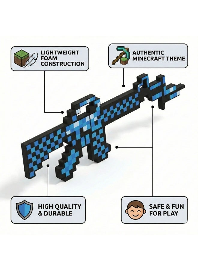 REZZOSS Pixel Machine Gun Toy 62cm – Blue Diamond EVA Foam Rifle for Kids | Minecraft Style Cosplay Weapon & Costume Prop Foam Gun | Soft Lightweight Safe Toy Gun for Pretend Play | Birthday Eid Ramadan Gift for Boys & Girls - Image 2